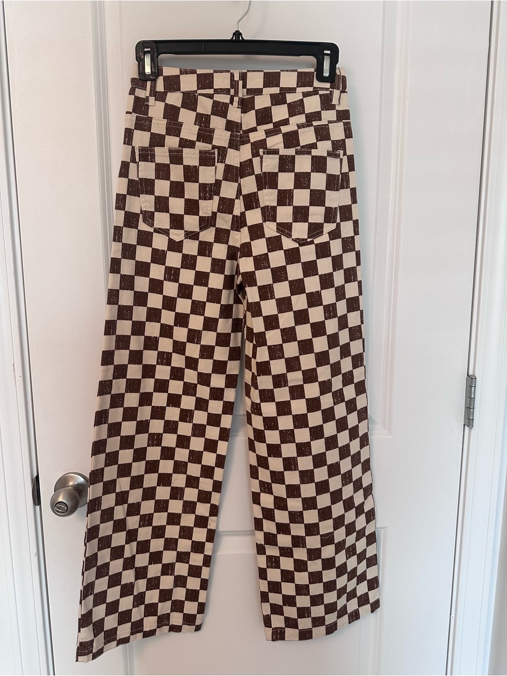 Checkerboard Wide Leg Jeans - Brown & Cream, Sz M, Teens - Picture 5 of 10